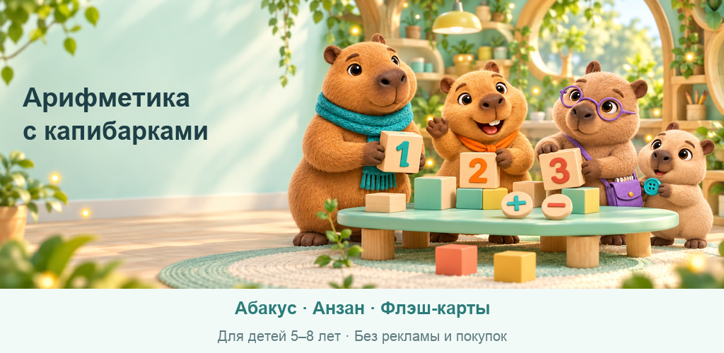 Капибарки с кубиками и числами в уютной школе